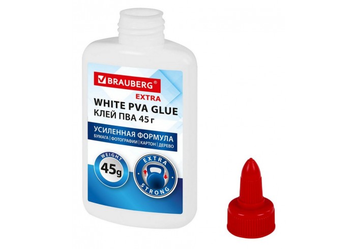 Клей ПВА, усиленный, BRAUBERG Extra (бумага, фотографии, картон, дерево), 45 г,