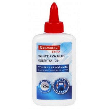 Клей ПВА BRAUBERG Extra (бумага, картон, дерево), усиленный, 125 г,