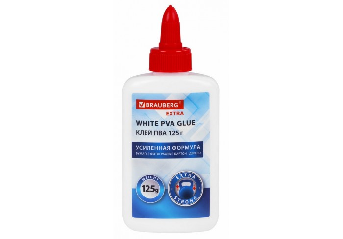 Клей ПВА BRAUBERG Extra (бумага, картон, дерево), усиленный, 125 г,