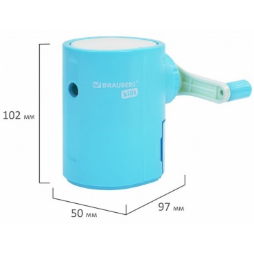 Точилка механическая BRAUBERG KIDS, для простых и цветных карандашей, корпус голубой, крепление к ст
