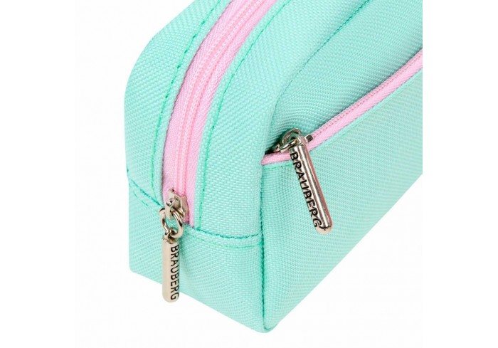 Пенал мягкий BRAUBERG PASTEL, 2 отделения, мятный, 21х9,5х5 см,