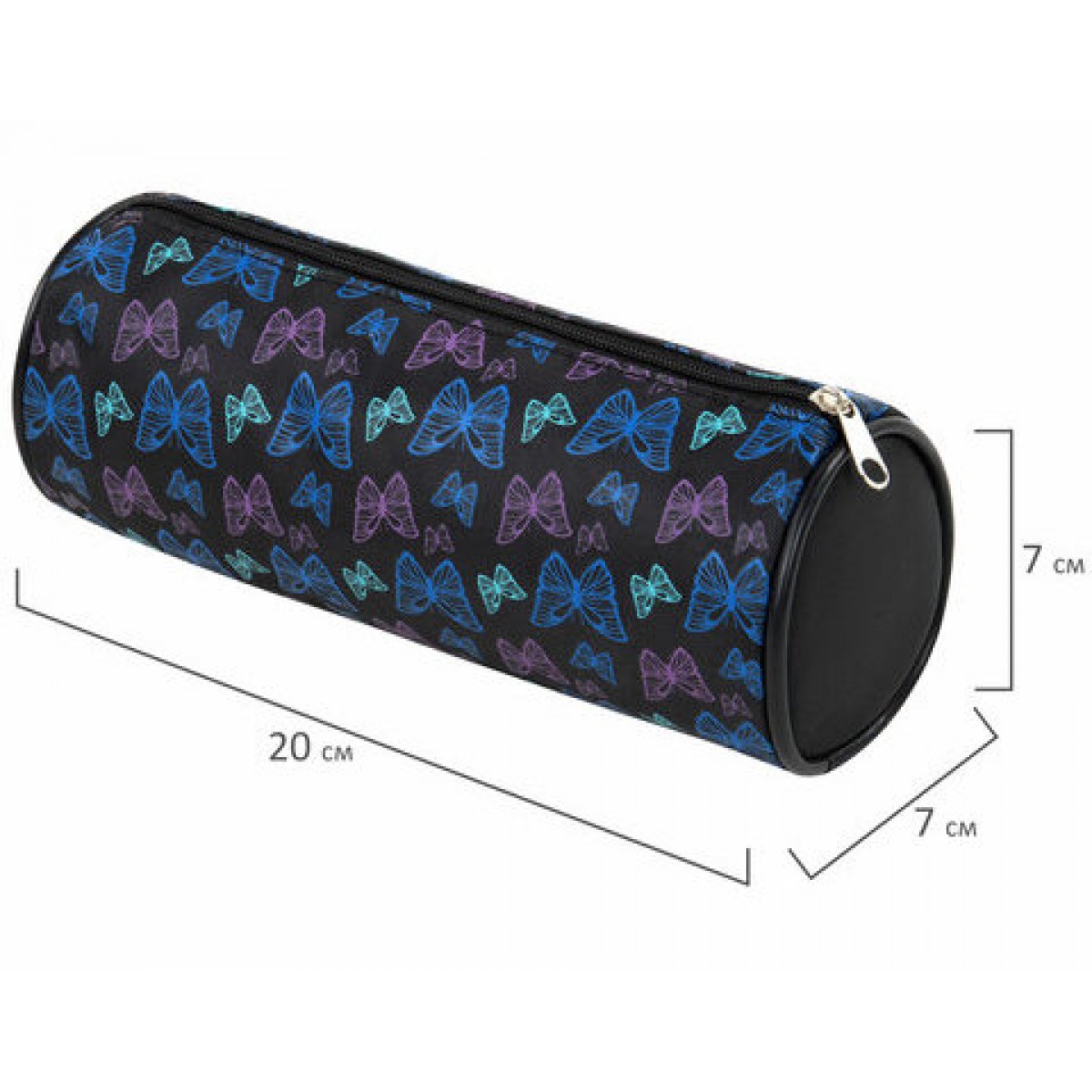 Пенал-косметичка BRAUBERG, Butterflies (Бабочки), черный, 20х7х7см