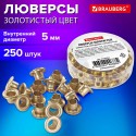 Люверсы золотистые КОМПЛЕКТ 250 шт., внутренний диаметр 4,8 мм, длина 4,6 мм, BRAUBERG,