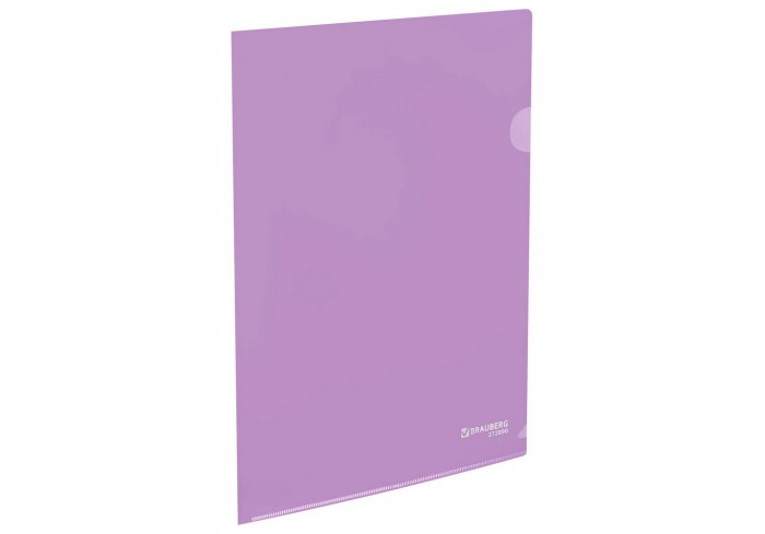 Папка-уголок жесткая, непрозрачная, А4, цвет лиловый, 0,15 мм, BRAUBERG PASTEL,