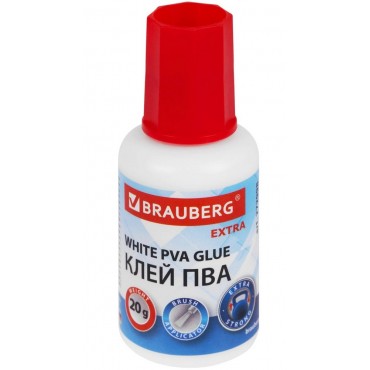Клей ПВА УСИЛЕННЫЙ 20 г с кисточкой (бумага, фотографии, картон, дерево), BRAUBERG Extra