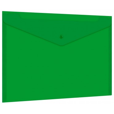 Папка-конверт с кнопкой прозрачная А4 BRAUBERG UNIVERSAL, до 100 листов, зеленая, 0,15 мм, 273074