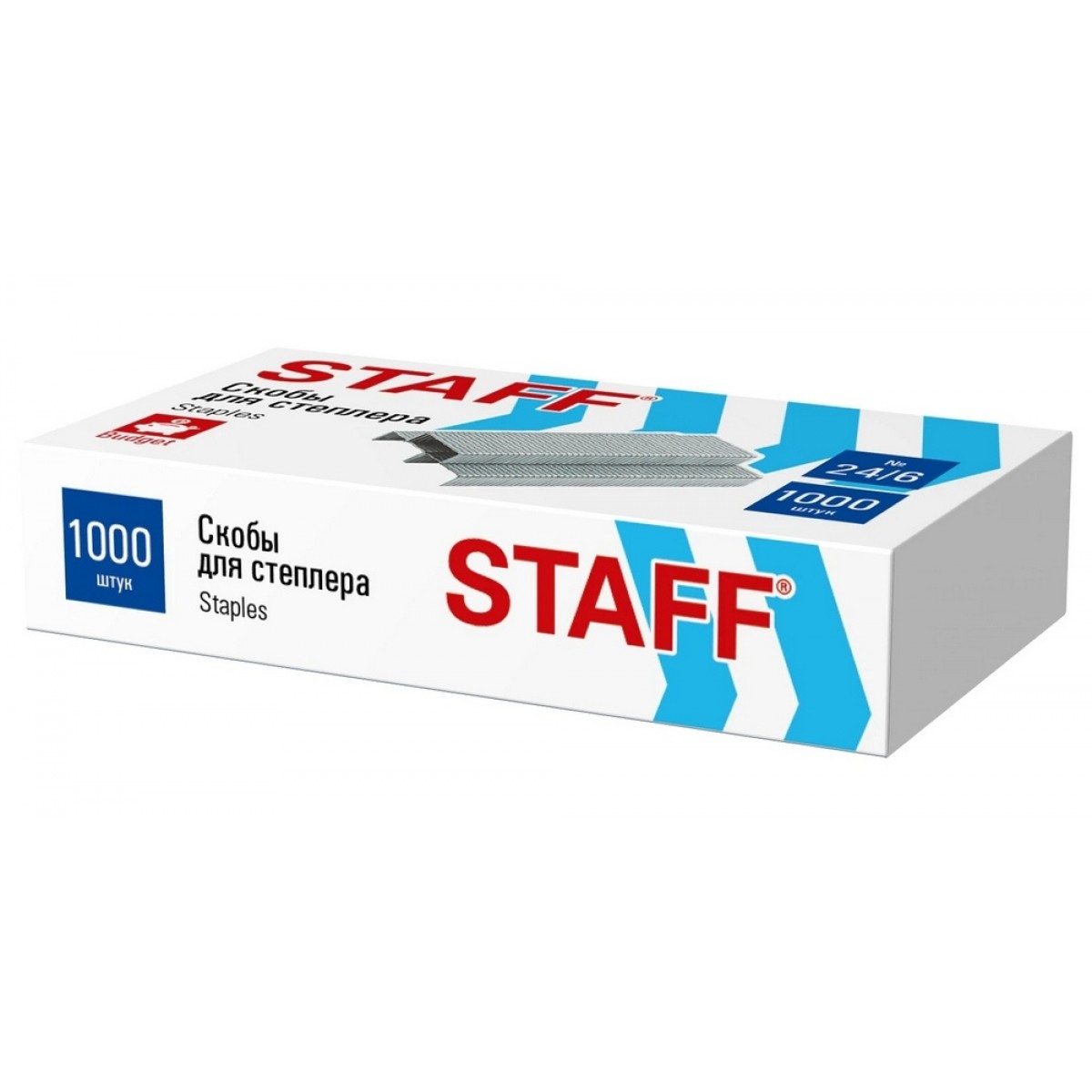 Скобы для степлера №24/6, 1000 штук, STAFF ECO, до 30 листов