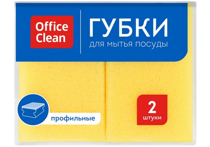 Губки для посуды OfficeClean, поролон с абразивным слоем, профильные, 9,6*6,4*4,2см, 2шт