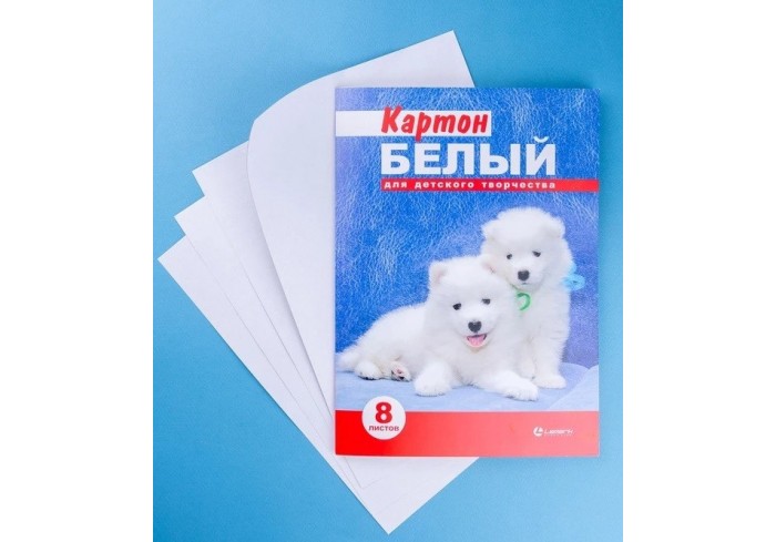 Набор белого картона, 8л., А4, мелованный, в папке