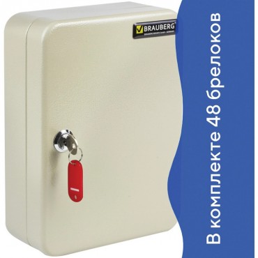 Шкафчик (Ключница) на 48 ключей BRAUBERG, 250х180х80 мм, с замком, + 48 брелоков, серый