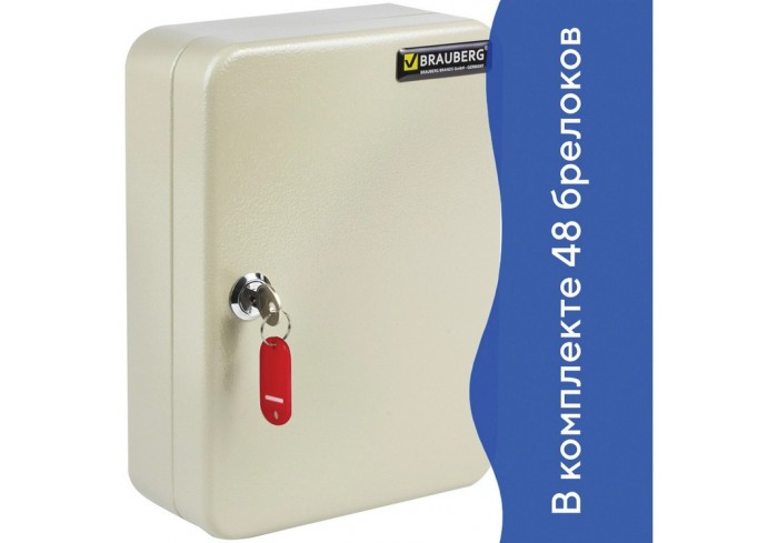 Шкафчик (Ключница) на 48 ключей BRAUBERG, 250х180х80 мм, с замком, + 48 брелоков, серый