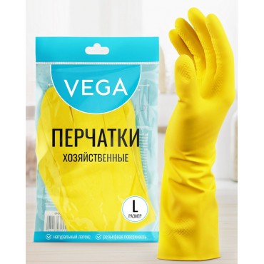 Перчатки резиновые хозяйственные Vega, многоразовые, хлопчатобумажное напыление, р. L, желтые Перчатки резиновые хозяйственные Vega, многоразовые, хлопчатобумажное напыление, р. L, желтые