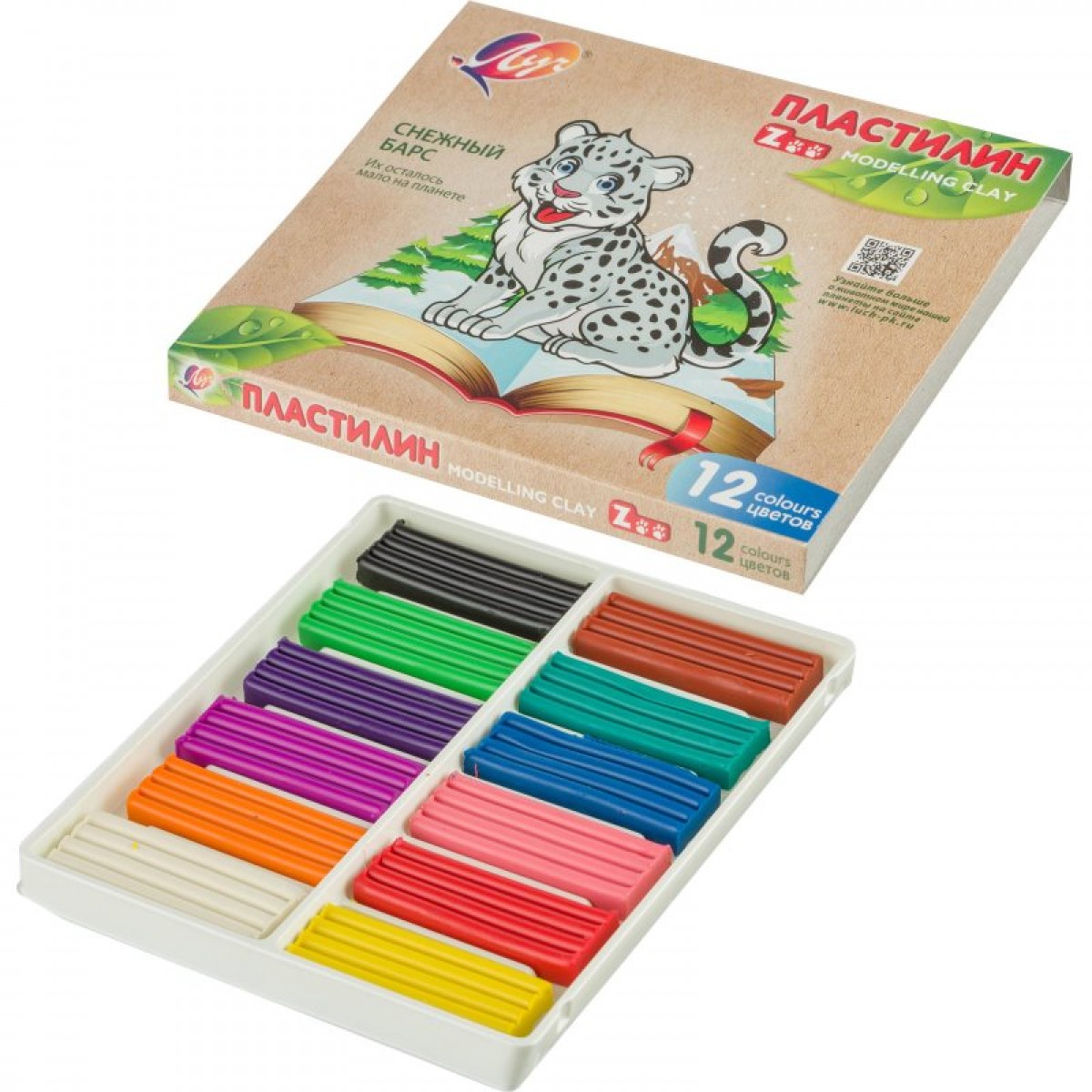 Пластилин классический Луч Zoo 12 цв.180 г