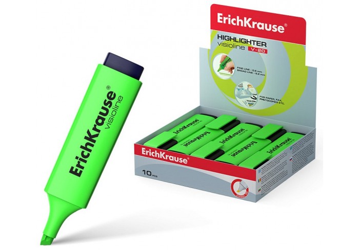 Маркер-текстовыделитель ErichKrause Visioline V-20 Neon, цвет чернил зеленый