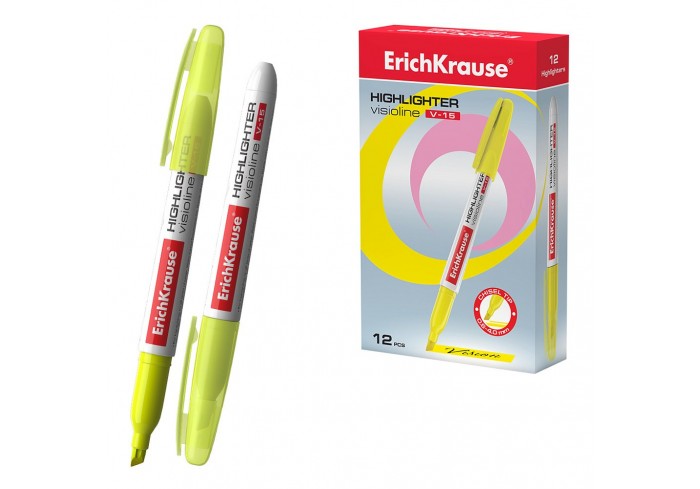Текстовыделитель ErichKrause Visioline V-15 Neon, цвет чернил желтый 0,6-4мм