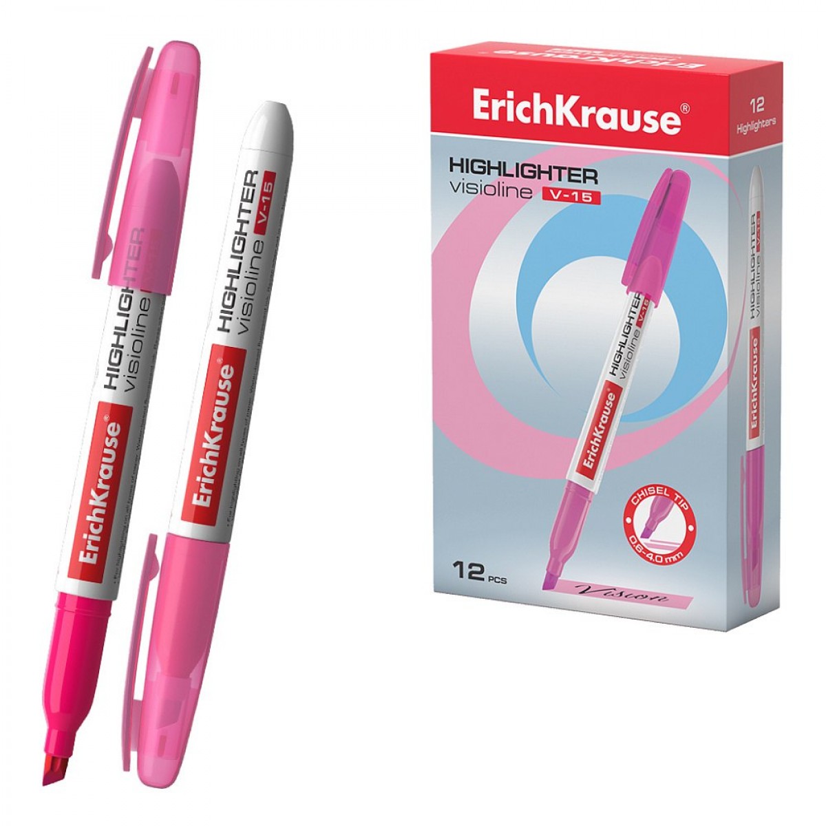 Текстовыделитель ErichKrause Visioline V-15 Neon, цвет чернил розовый 0,6-4мм