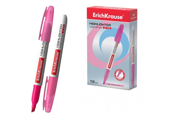 Текстовыделитель ErichKrause Visioline V-15 Neon, цвет чернил розовый 0,6-4мм