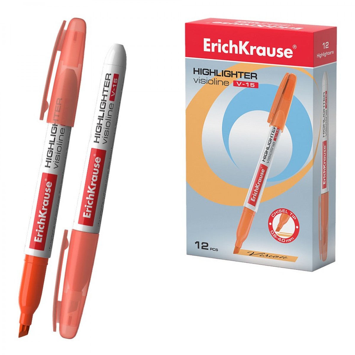 Текстовыделитель ErichKrause Visioline V-15 Neon, цвет чернил оранжевый 0,6-4мм