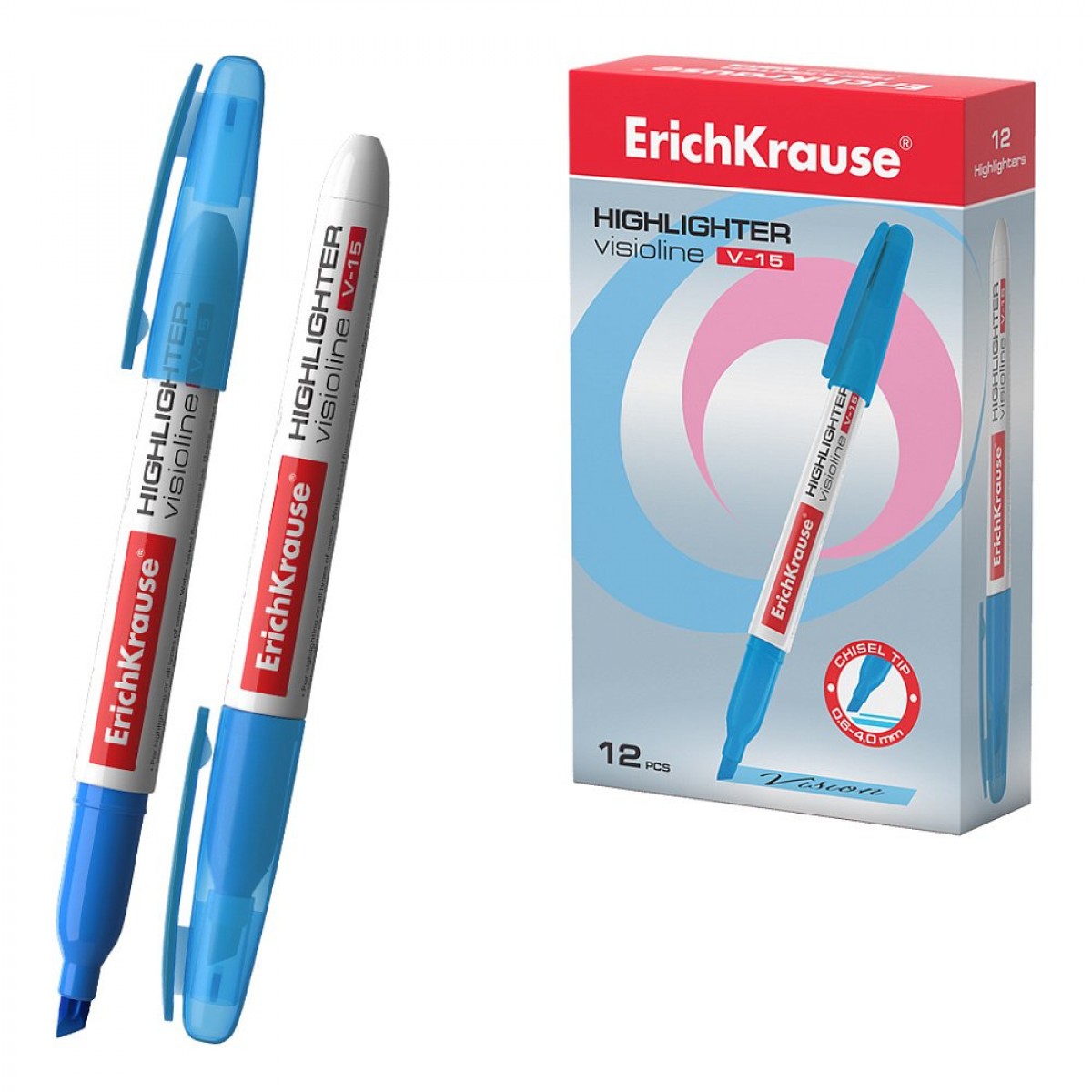 Текстовыделитель ErichKrause Visioline V-15 Neon, цвет чернил голубой 0,6-4мм