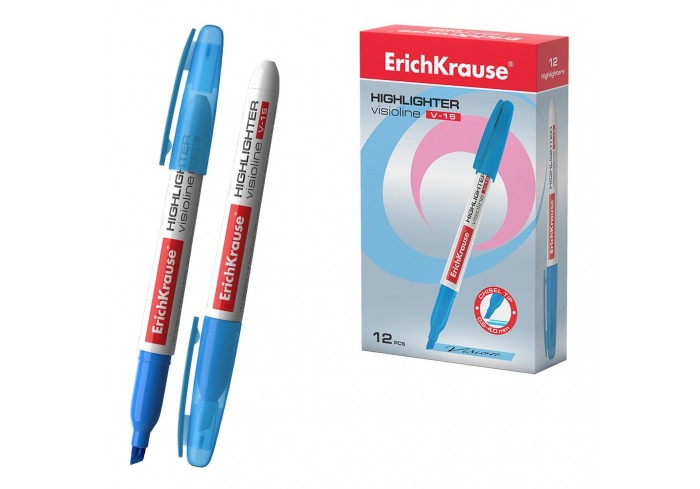 Текстовыделитель ErichKrause Visioline V-15 Neon, цвет чернил голубой 0,6-4мм