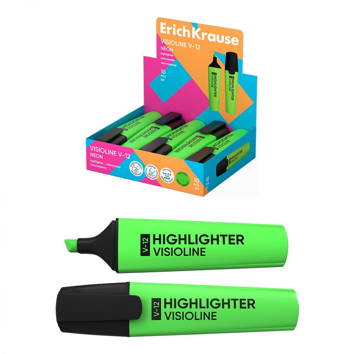 Текстмаркер ErichKrause Visioline V-12 Neon, цвет чернил зеленый  , МАЛАЙЗИЯ