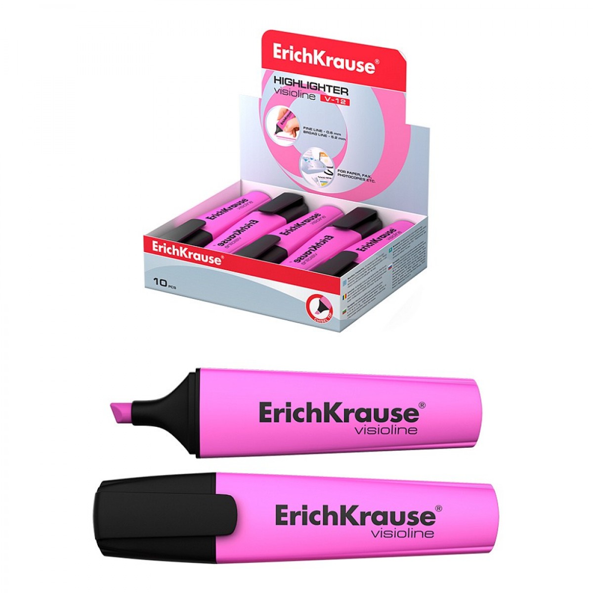 Текстмаркер ErichKrause Visioline V-12 Neon, цвет чернил розовый , МАЛАЙЗИЯ