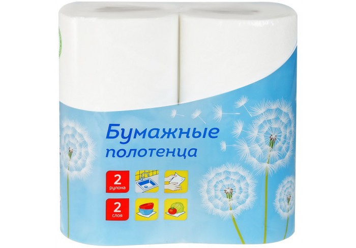 Полотенца бумажные в рулонах OfficeClean, 2-слойные, 2шт., 27,5м/рул., тиснение, белые