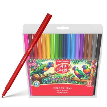 Фломастеры ArtBerry® Super Washable 18 цветов (в футляре с европодвесом 18 шт), суперсмываемые