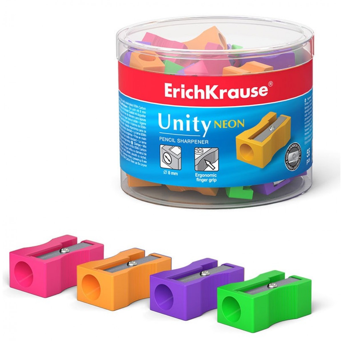 Точилка пластиковая ErichKrause Unity, Neon, ассорти