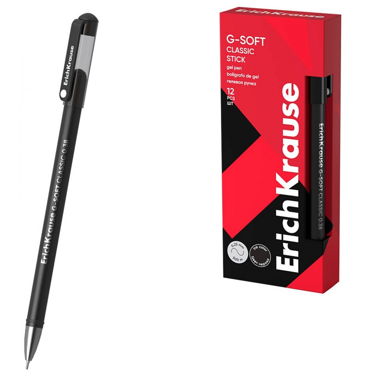 Ручка гелевая, цвет чернил черный, ErichKrause G-Soft Stick Classic 0.38мм, длина линии 500м