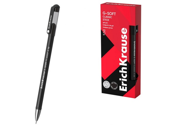 Ручка гелевая, цвет чернил черный, ErichKrause G-Soft Stick Classic 0.38мм, длина линии 500м