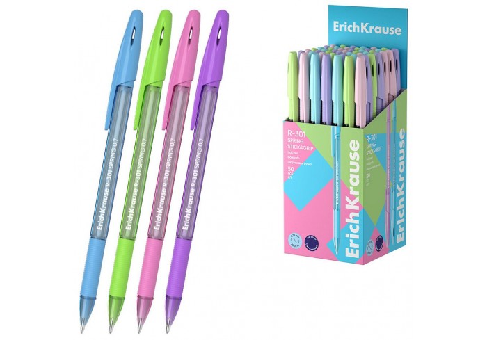 Ручка шариковая, цвет чернил синий ErichKrause R-301 Stick Grip Spring 0.7мм