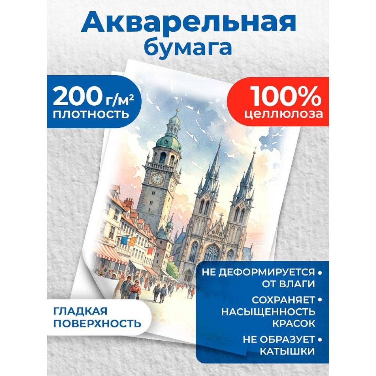 Папка  для акварели А4 РАЗНООБРАЗНАЯ АКВАРЕЛЬ-6 цветная обл., 40л. 200г/м2