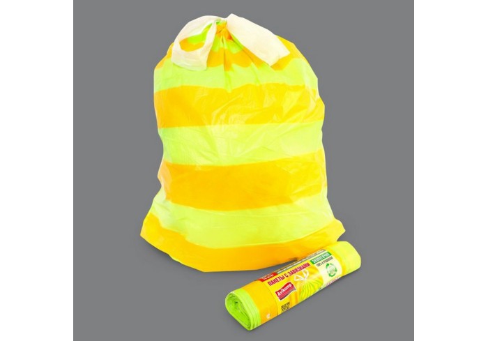 Мешки для мусора с завязками 60 л, в рулоне, 10 шт., ПСД 22 мкм, 58х68 см, 