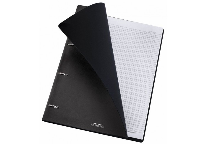 Тетрадь на кольцах БОЛЬШАЯ А4 (240х310 мм), 120 л., под кожу, BRAUBERG VISTA, Black