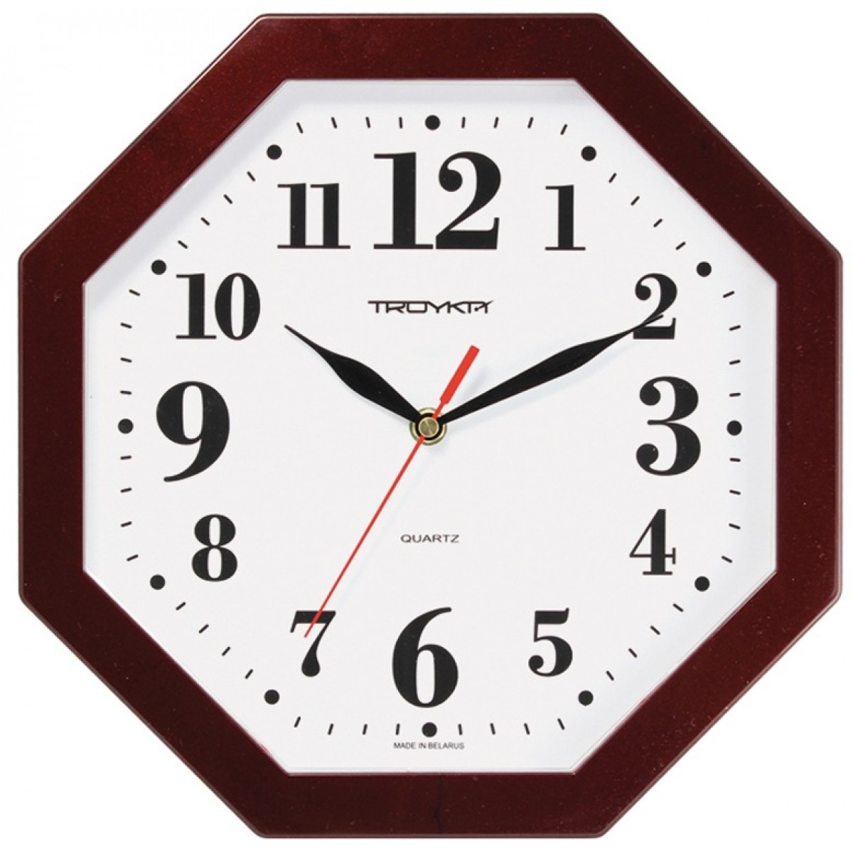 Часы настенные ход плавный, Troyka 41431416, восьмигранные, 29*29*3,5, бордовая рамка