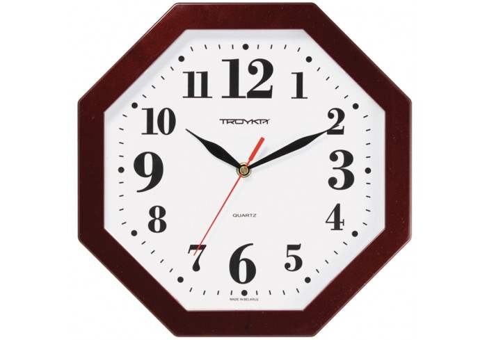 Часы настенные ход плавный, Troyka 41431416, восьмигранные, 29*29*3,5, бордовая рамка