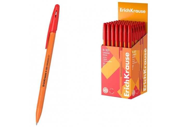Ручка шариковая, цвет чернил красный ErichKrause R-301 Stick Orange 0.7мм