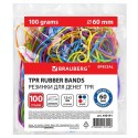 Резинки банковские TPR универсальные, диаметр 60 мм, 100 г, ЯРКИЕ ЦВЕТА, BRAUBERG SPECIAL