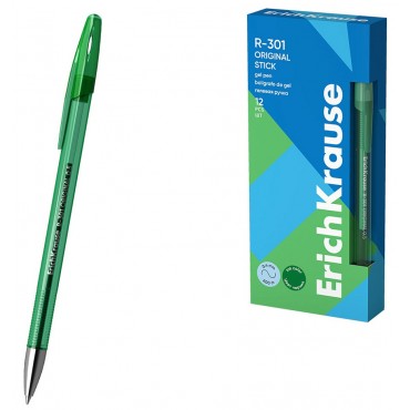 Ручка гелевая, цвет чернил зеленый, ErichKrause R-301 Gel Stick Original 0.5мм, длина линии 600м