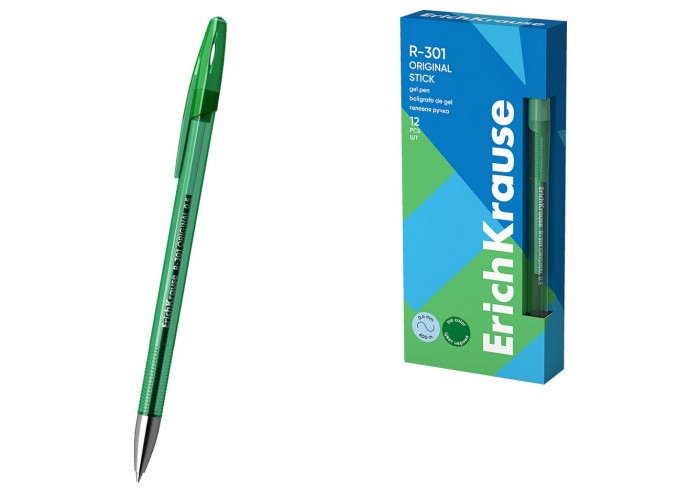 Ручка гелевая, цвет чернил зеленый, ErichKrause R-301 Gel Stick Original 0.5мм, длина линии 600м