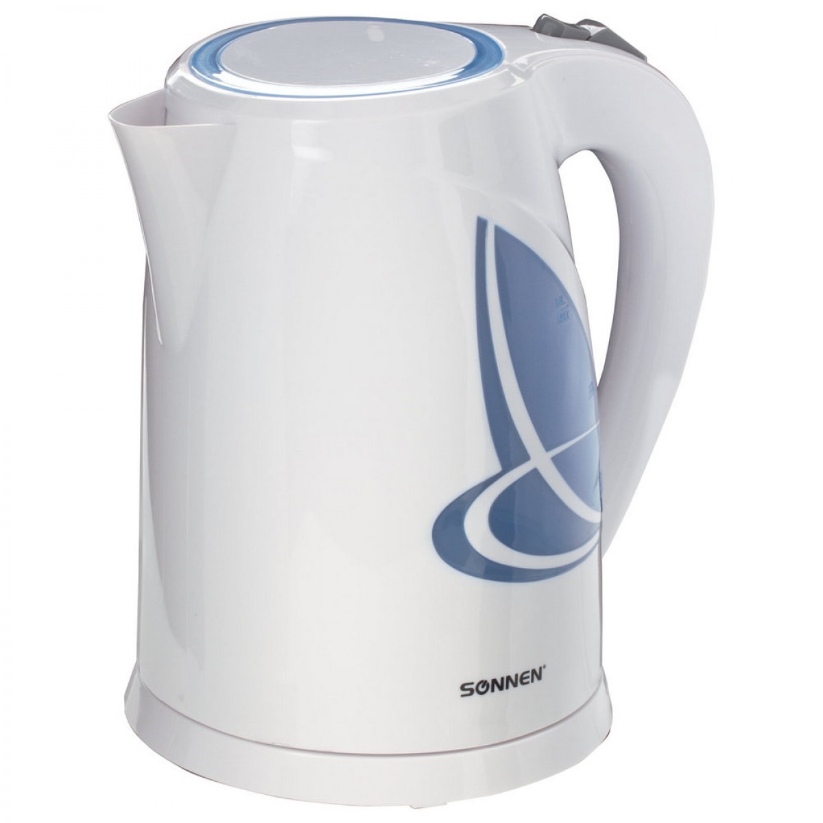 Чайник SONNEN KT-1767, 1,8 л, 2200 Вт, закрытый нагревательный элемент, пластик, белый/синий,