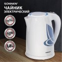 Чайник SONNEN KT-1767, 1,8 л, 2200 Вт, закрытый нагревательный элемент, пластик, белый/синий,