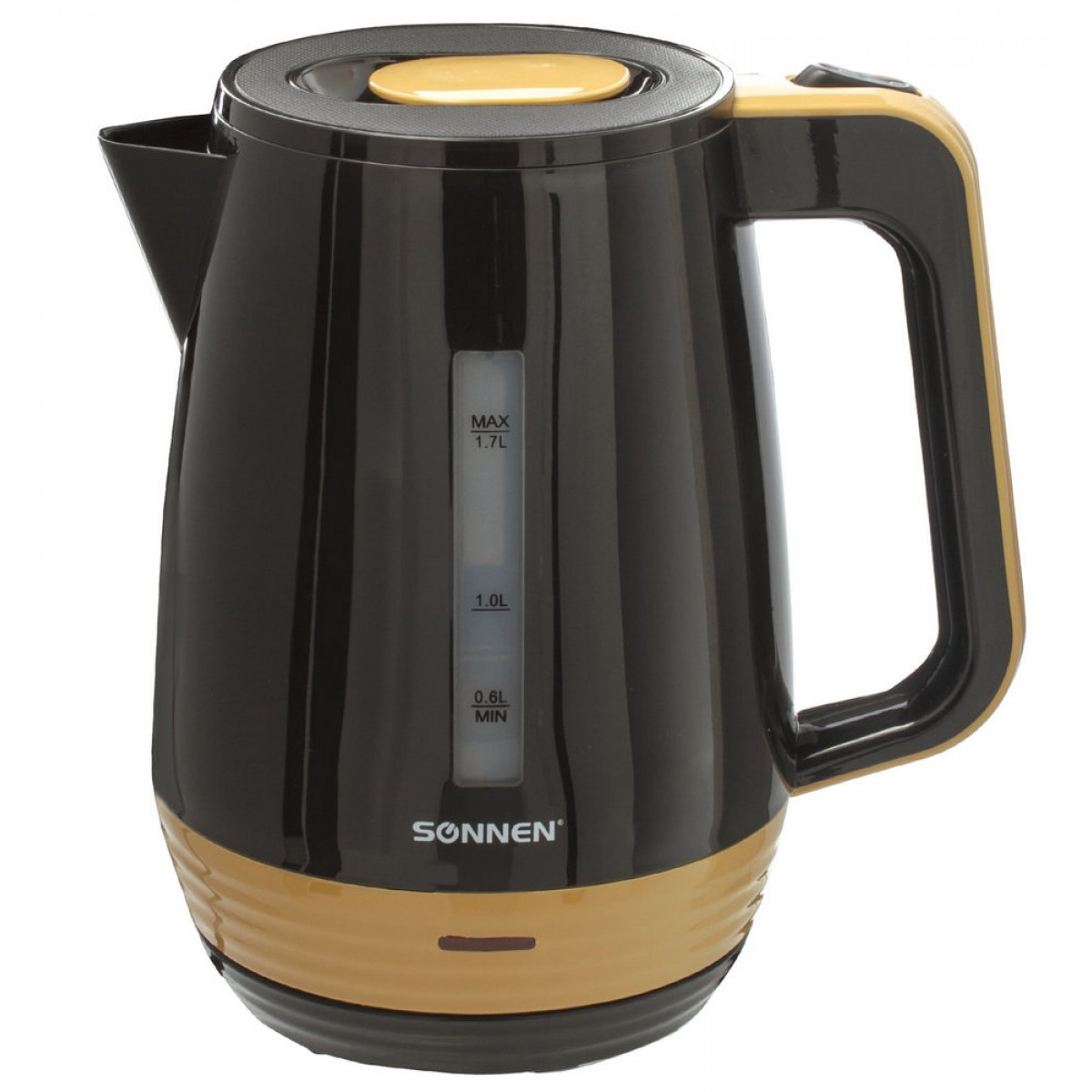 Чайник SONNEN KT-1776, 1,7 л, 2200 Вт, закрытый нагревательный элемент, пластик, черный/горчичный,