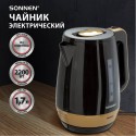 Чайник SONNEN KT-1776, 1,7 л, 2200 Вт, закрытый нагревательный элемент, пластик, черный/горчичный,