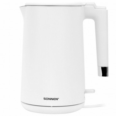 Чайник электрический с двойными стенками SONNEN KT-8719W, 1,5 л, 2200 Вт, белый,