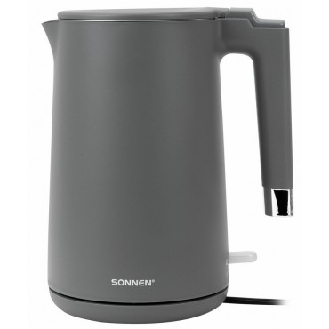 Чайник электрический с двойными стенками SONNEN KT-8719G, 1,5 л, 2200 Вт, графитовый, 454693