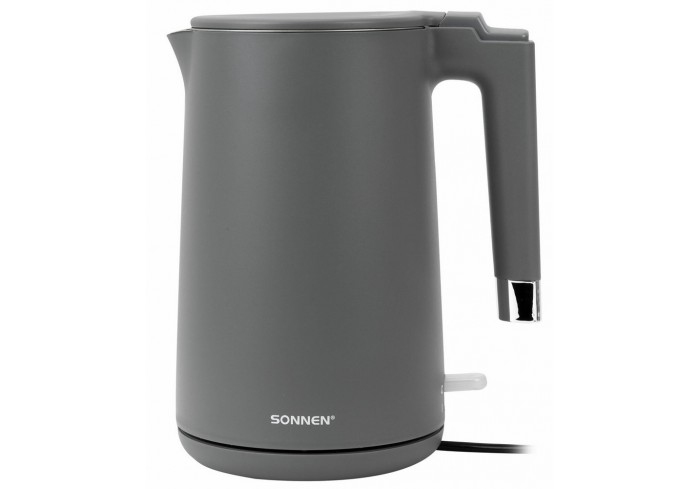 Чайник электрический с двойными стенками SONNEN KT-8719G, 1,5 л, 2200 Вт, графитовый, 454693