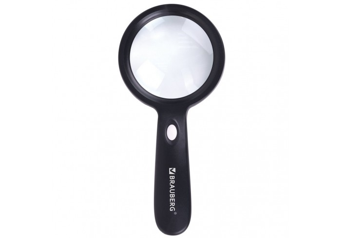 Лупа просмотровая с LED-ПОДСВЕТКОЙ, диаметр 90 мм, увеличение 10, корпус черный, BRAUBERG