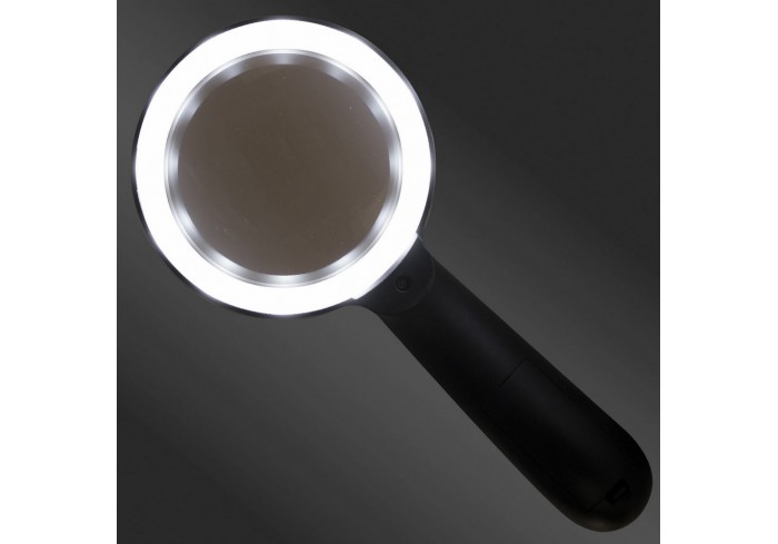 Лупа просмотровая с LED-ПОДСВЕТКОЙ, диаметр 90 мм, увеличение 10, корпус черный, BRAUBERG